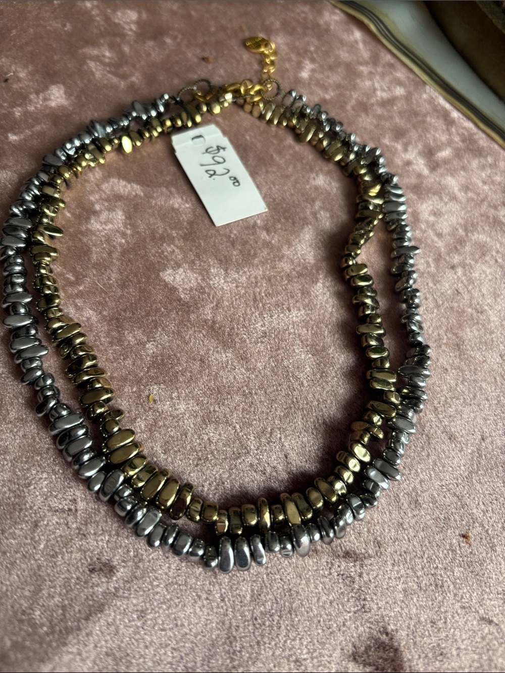 Two-Tone Gold & Silver Beaded Collar Necklace - Women Jewelry